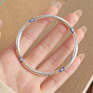 银匠[樱落清]新中式国风描金珐琅足银999手镯女闭口叠戴小众手环