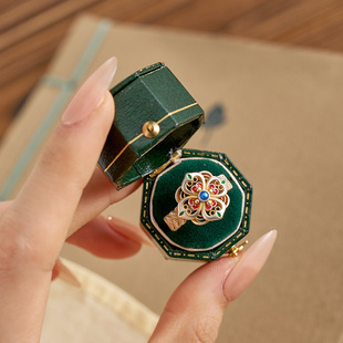 银匠[翊坤]新中式宫廷风足银999戒指女描金珐琅彩高级感个性指环