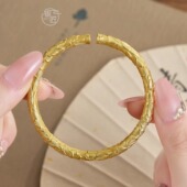 国风新中式 银匠 金明春 描金足银999.9牡丹花轻奢重工手镯女