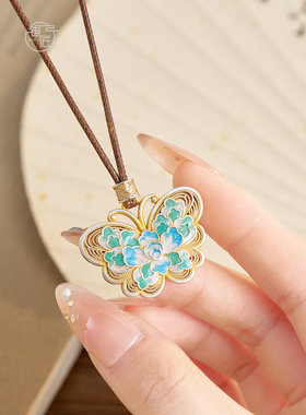 银匠 [粉蝶儿] 新品国风新中式足银999.9锁骨珐琅彩小众项链女