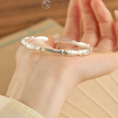 新中式 连年有鱼 国风足银999.9描金小鱼手镯女小众设计感手环