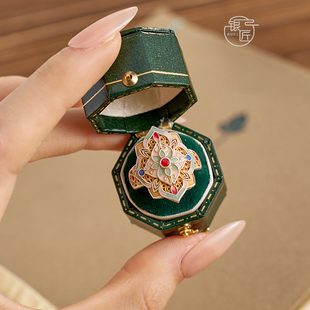 [永璀] 新中式宫廷系列轻奢气质足银999戒指女描金珐琅彩调节指环