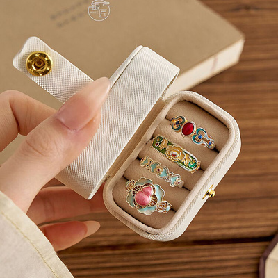 银匠[青衣]国风新中式足银999戒指女宫廷描金珐琅彩小众叠戴指环