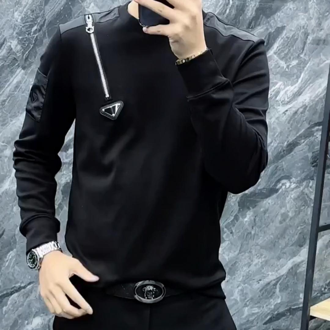 【现货】23168潮流男士卫衣个性拉链拼接帅气显瘦休闲T恤打底衫