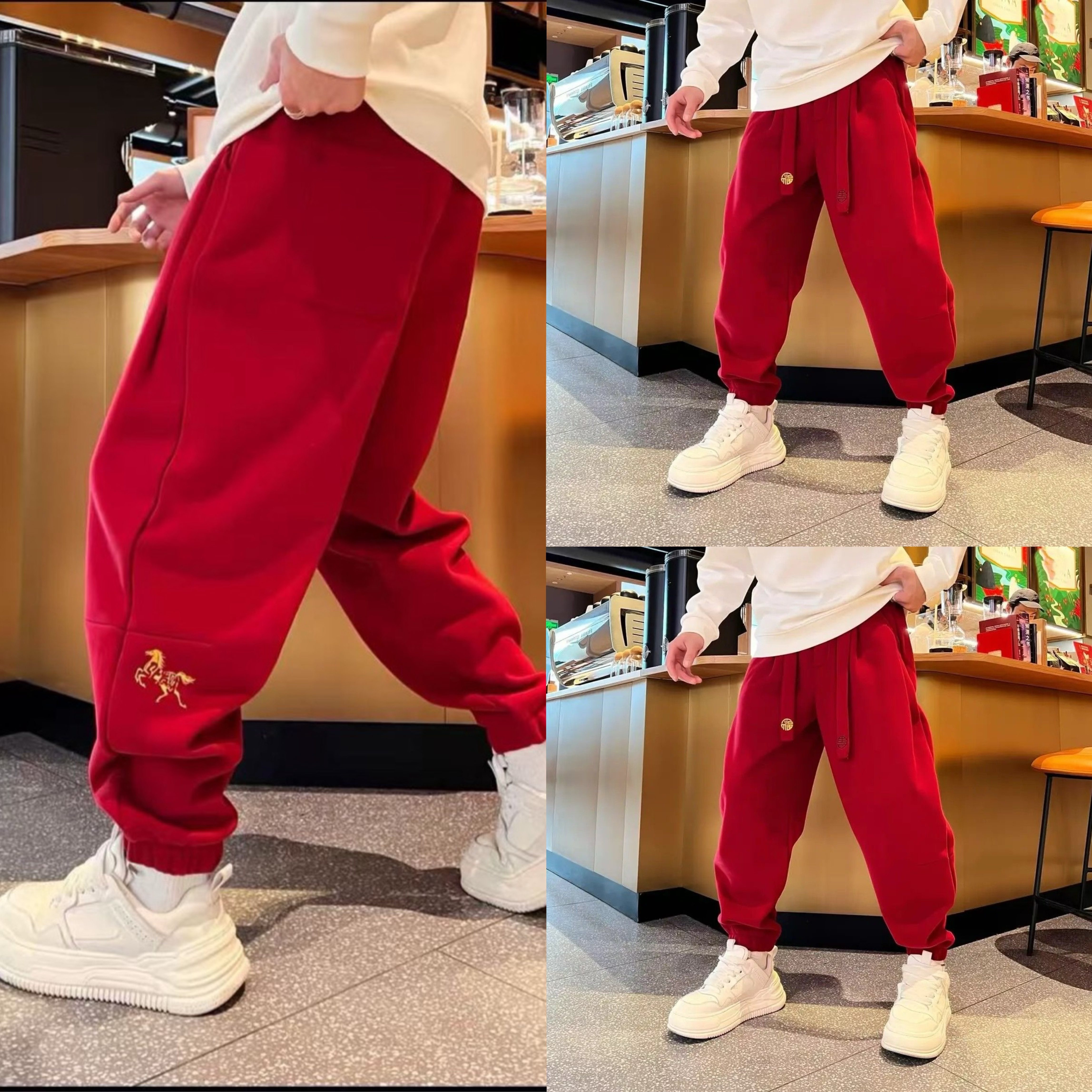 【现货】W33101休闲慵懒风束脚裤男士宽松加绒保暖潮流百搭卫裤