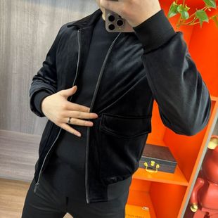 【现货】1685高品质男士新款时尚轻奢翻领金丝绒羽绒服夹克外套