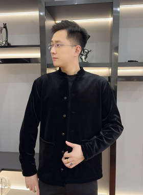 【现货】25335冬季新款翻领简约常规款夹克长袖男士金丝绒外套 古