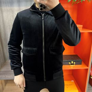 【现货】1685金丝绒羽绒服高品质男士新款时尚轻奢翻领夹克外套