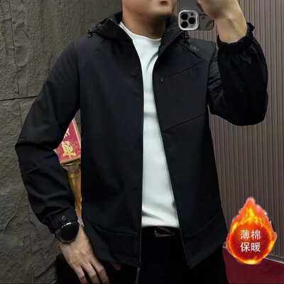 男士薄棉连帽外套黑色百搭