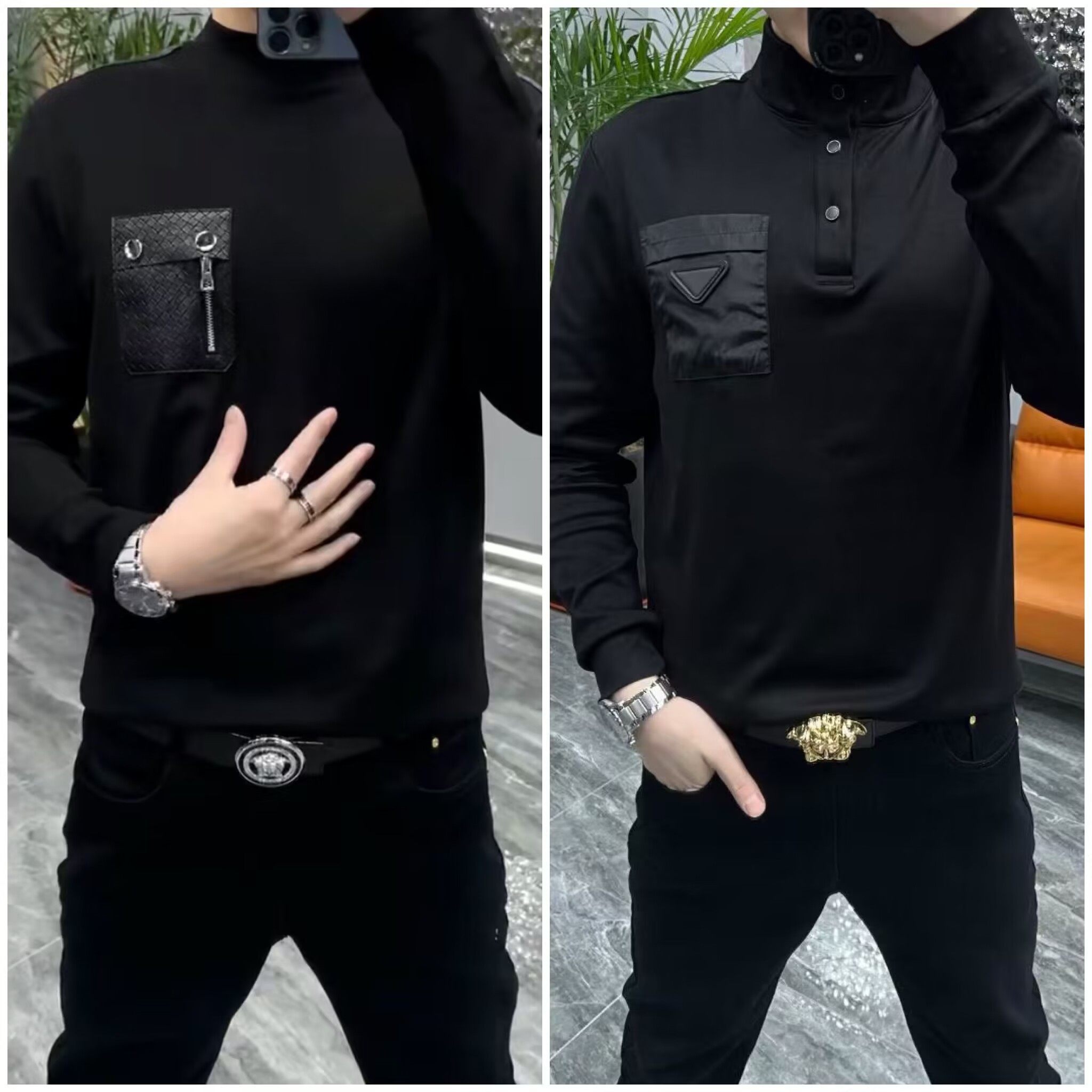 （现货）2026新款卫衣男秋冬季内搭半高领打底衫男士潮牌长袖t恤