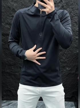 68096男士半拉链套头长袖小衫长袖立领休闲透气轻薄上衣百搭潮