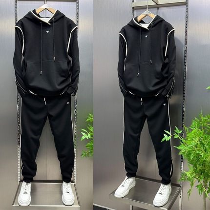 【现货】2639秋冬新款简约时尚个性设计感拉链连帽卫衣卫裤两件套