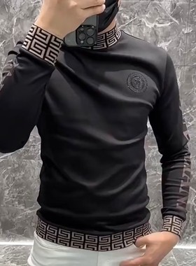 【现货】3933男士打底衫欧货潮流小衫半高领丝光棉秋装长袖