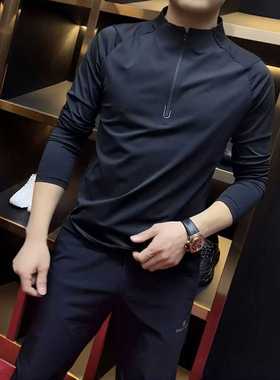 68096男士半拉链套头长袖小衫长袖立领休闲透气轻薄上衣百搭潮