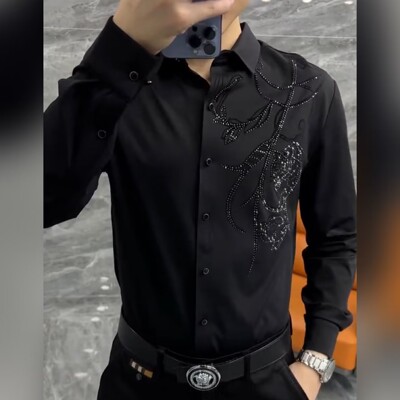 男士秋季新品轻奢欧货烫钻衬衫