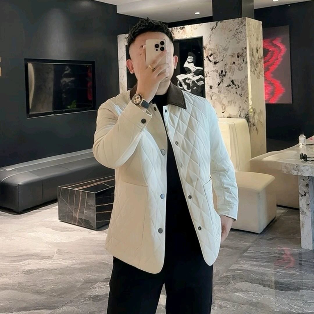 【现货】25350轻奢风菱格纹翻领棉衣男高级感撞色时尚保暖外套古