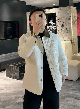 轻奢风菱格纹翻领棉衣男高级