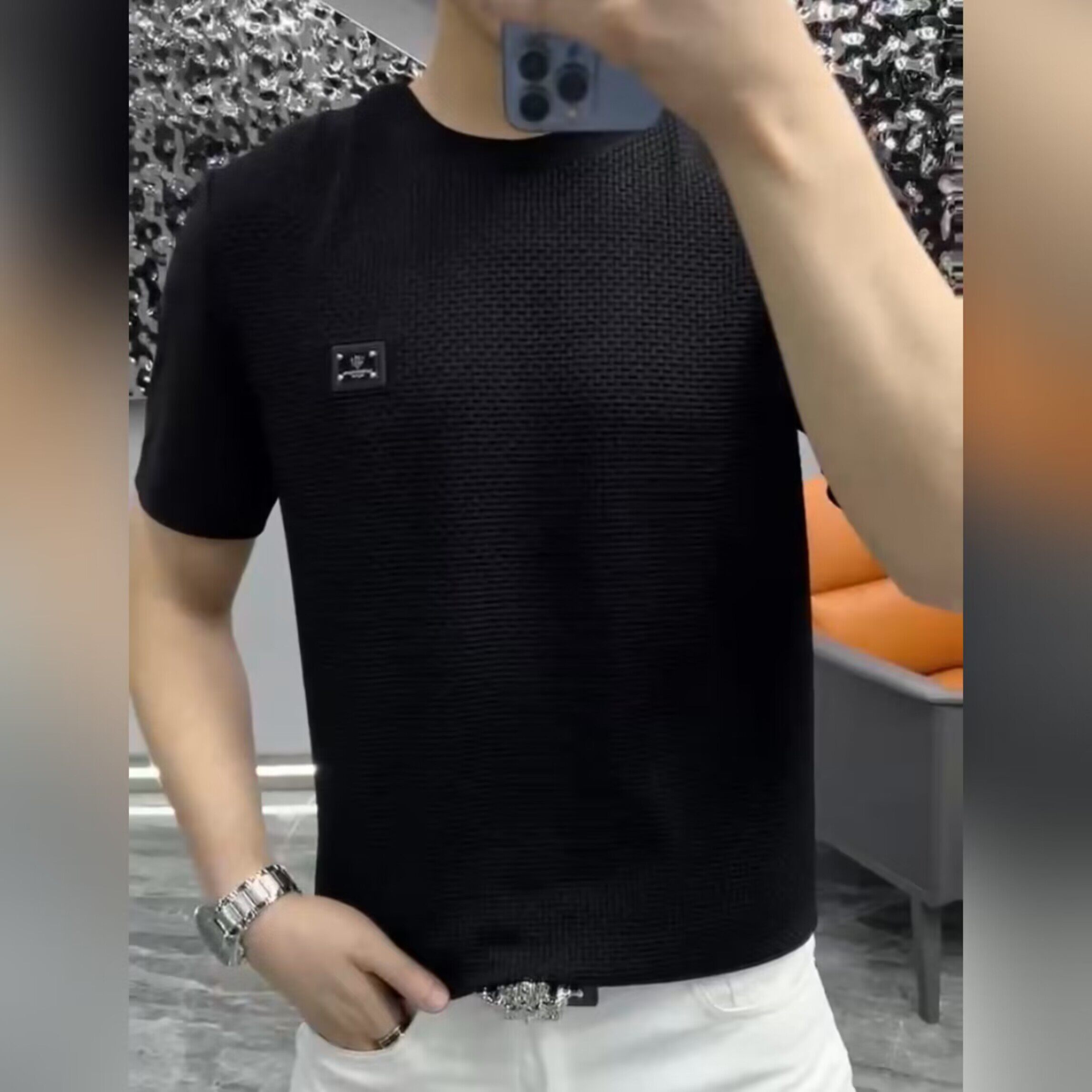 （现货）薄款夏季舒适弹力商务上衣体恤欧货高级感男士短袖T恤