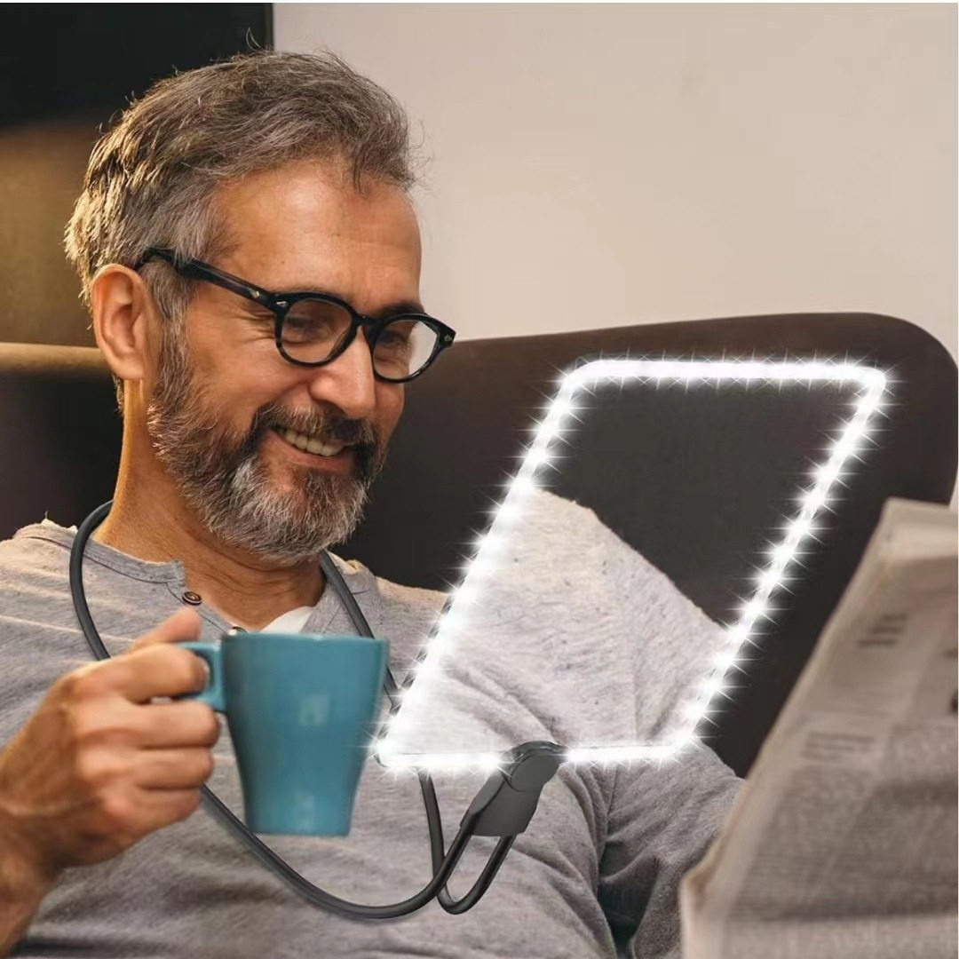 5倍超清便携方框带灯充电放大镜老人挂脖阅读书镜老花镜玩手机