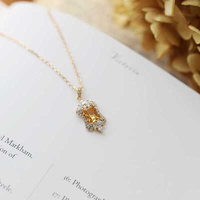 巴黎的窗复古镀金项链天然黄水晶
