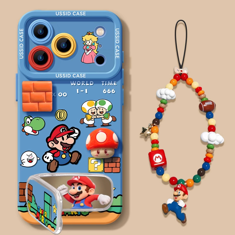 蓝色马里奥苹果16手机壳新款iphone17promax镜子支架17air软壳pro