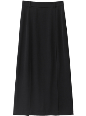 街头风高腰压褶直筒裙开叉黑色半身裙2025秋季新款女