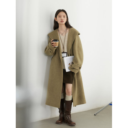 长款高智感连帽双面毛呢大衣