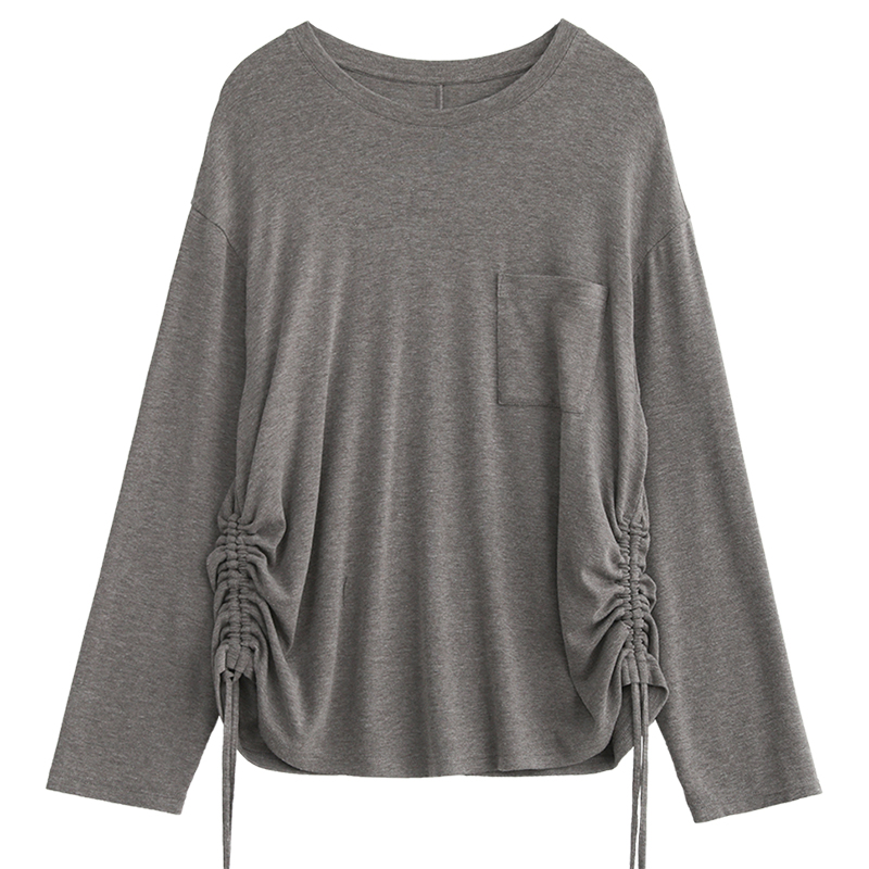 侧边抽褶仿羊绒打底衫慵懒长袖T