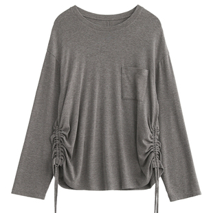 慵懒感长袖 侧边抽绳仿羊绒打底衫 T恤 新款 「怀旧学院」秋季