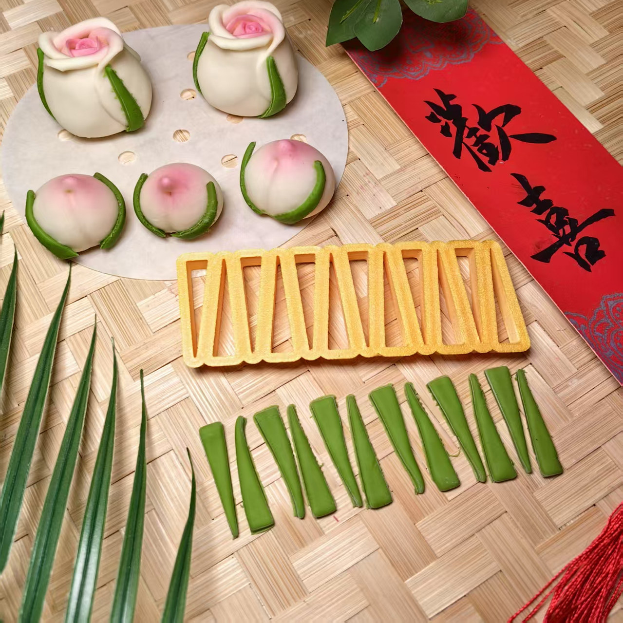 迷你小寿桃叶子模具子母桃配件模具玫瑰花叶子量产三角形包子馒头