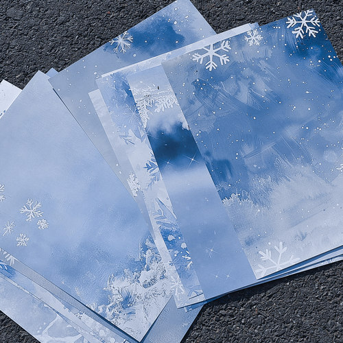 蓝色背景纸大尺寸复古雪景雪花冬日雪景背景纸a4蓝色素材纸ins风