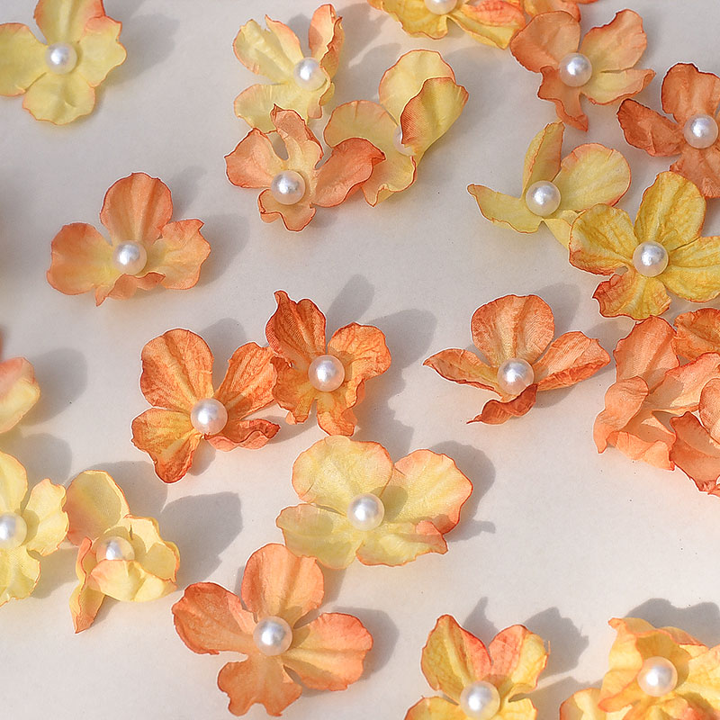 痛包diy材料橘色焦边绣球花片仿真花瓣手工diy古风绢花头饰发簪图片