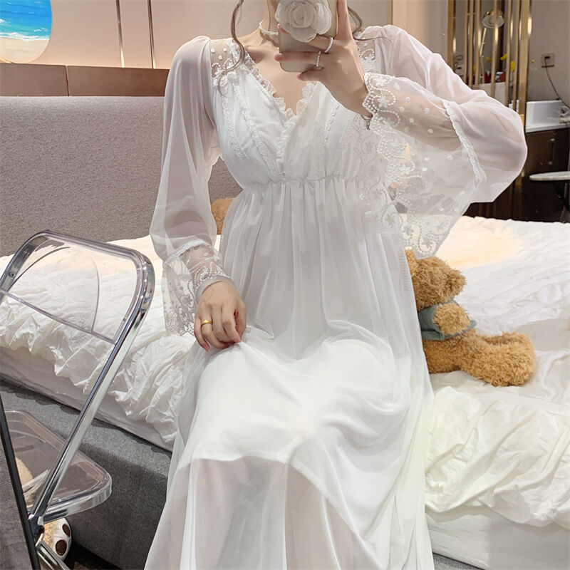 150cm矮个子睡裙长袖蕾丝公主睡衣XS法式甜美家居服145加小码xxs图片