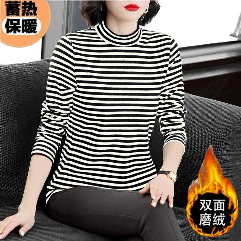 半高领条纹打底衫女内搭秋冬德绒2026年新款中领长袖t恤保暖上衣,女装/女士精品,T恤,淘宝优惠券,粉丝福利购,淘宝优惠卷