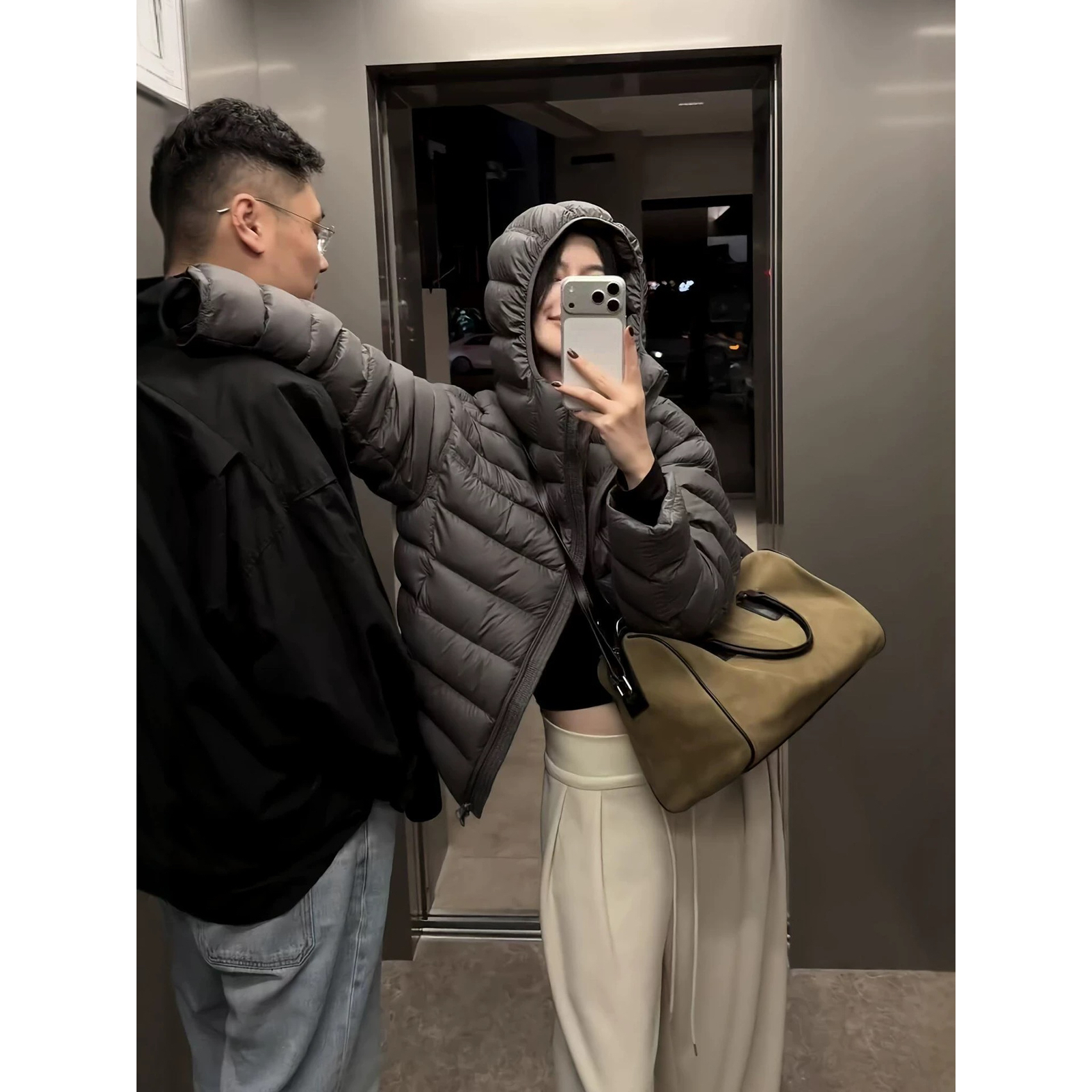 排骨90白鸭绒长袖连帽羽绒服外套