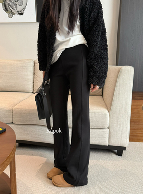 KAPOK冬季时髦腿精神裤加绒厚款微喇休闲裤女百搭显瘦拖地长裤子