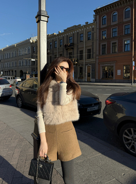 EASE冬季老钱风质感羊毛呢料显瘦高腰休闲短裤女百搭厚款a字短裤