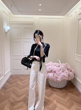 WH JIA早春名媛风气质净版短袖针织衫+撞色披肩上衣两件套装女潮