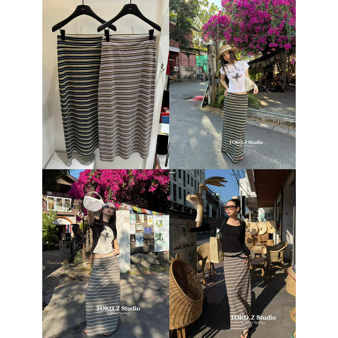 TOKO.Z春季韩版时髦条纹显瘦百搭直筒半身裙女百搭高腰慵懒长裙子