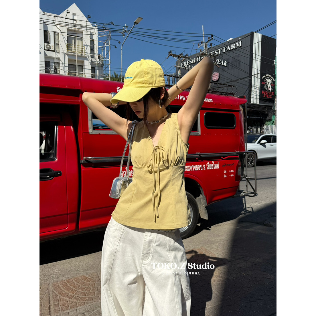 抽绳收腰显瘦无袖上衣背心