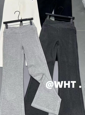 WH JIA秋季美式时髦净版交叉高腰微喇休闲裤女百搭修身显瘦长裤子