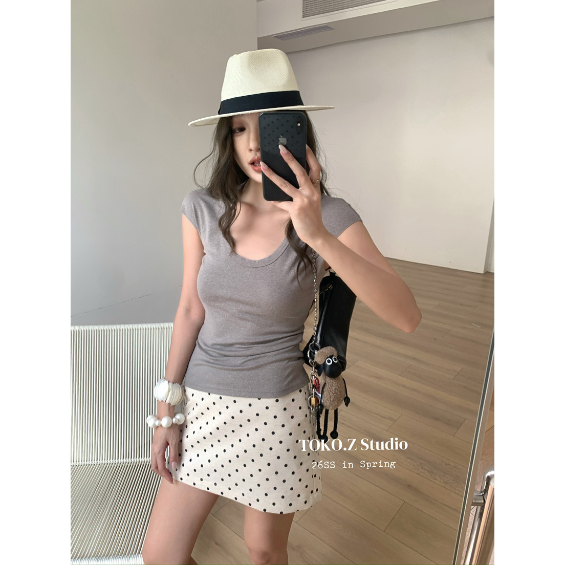 TOKO.Z夏季美式复古波点A字直筒半身裙女百搭显瘦辣妹包臀短裙子