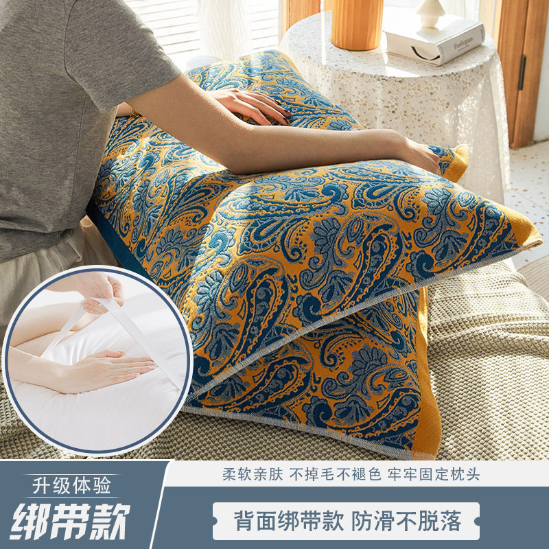 如奕纱布枕巾纯棉一对装高档全棉儿童单人加厚加大枕套防滑高级感