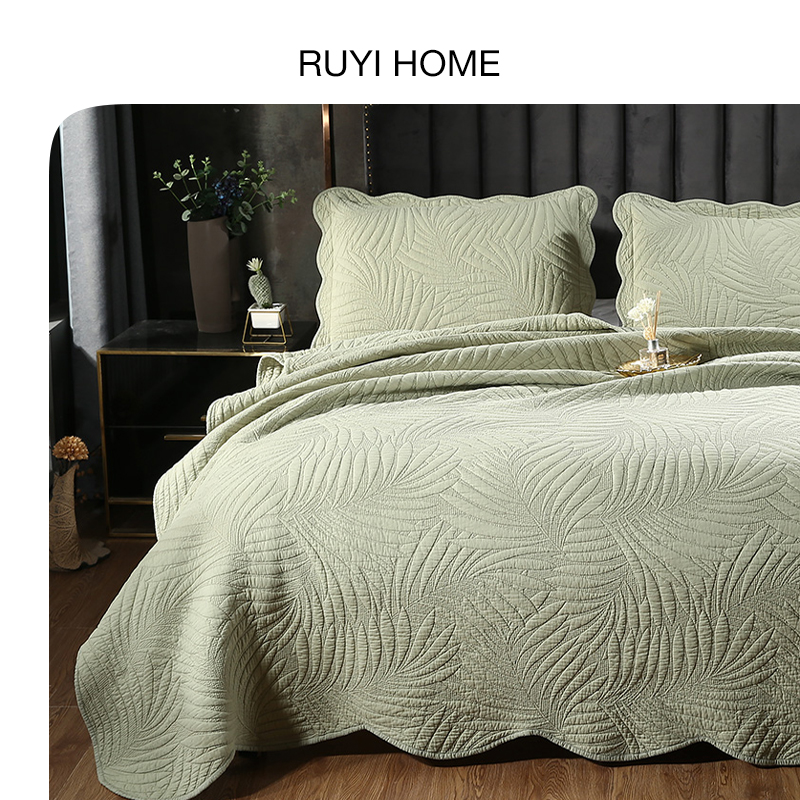 如奕五星级酒店纯色床盖全棉欧式纯棉绗缝垫被春秋榻榻米四季通用