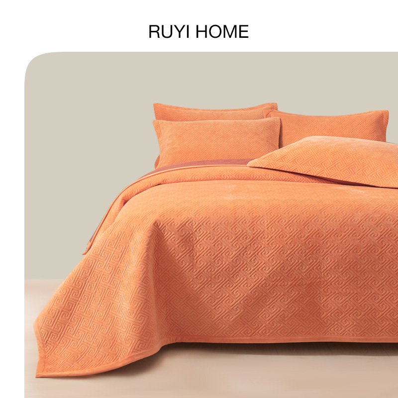 如奕一面绒一面棉床盖三件套