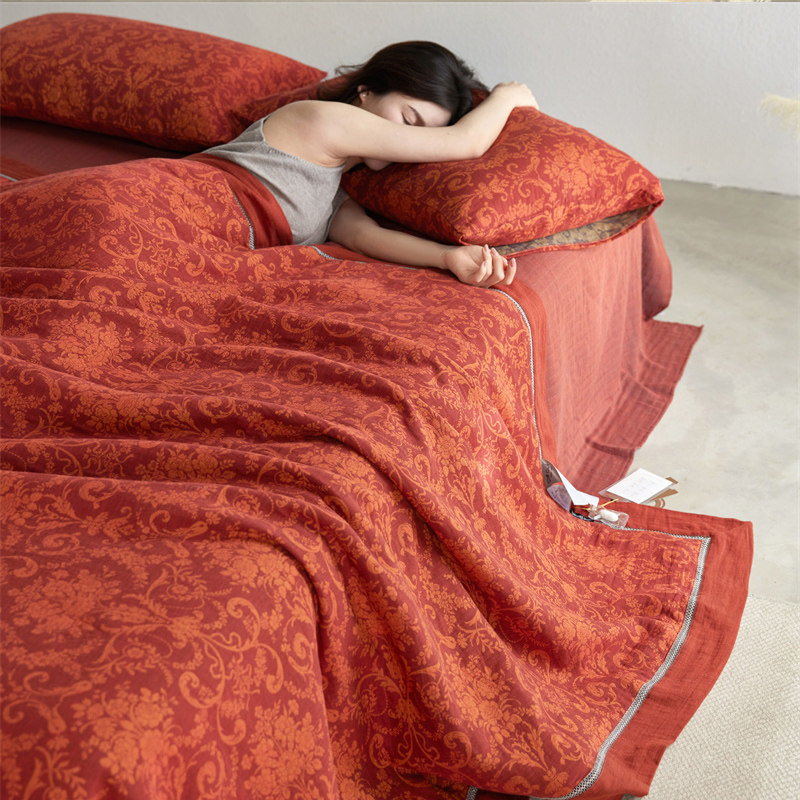 如奕桑蚕丝夏凉被全棉双层纱夏被夏季薄被子高档婚庆可机洗空调被