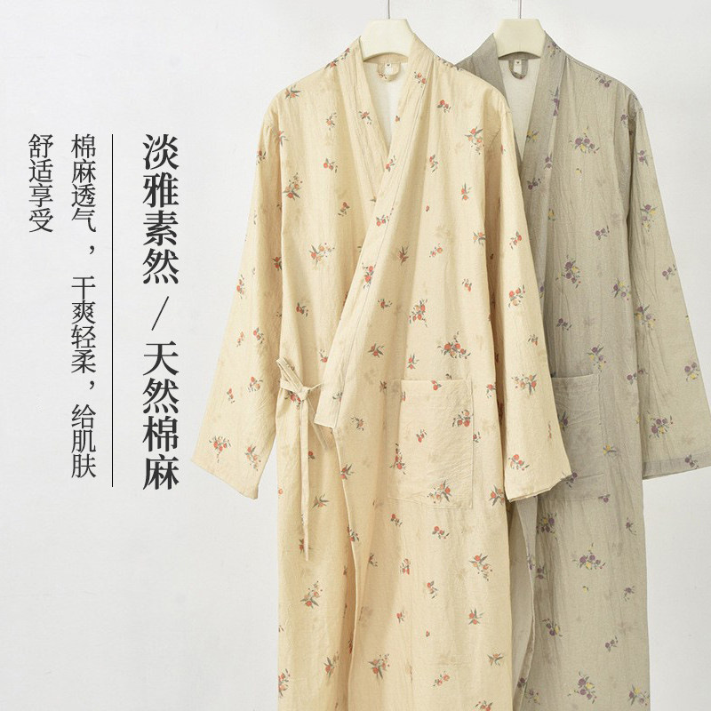 如奕和服女士浴袍春夏睡裙睡袍棉麻薄款汗蒸服酒店和风系带浴衣