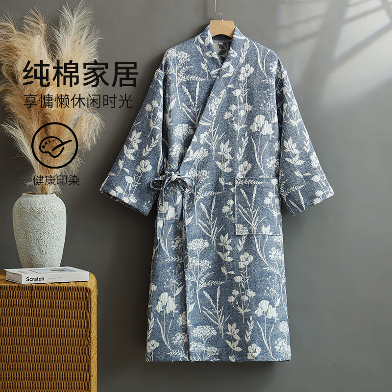 如奕纱布浴袍吸水速干浴衣男女情侣休闲家居服春秋款全棉成人睡袍