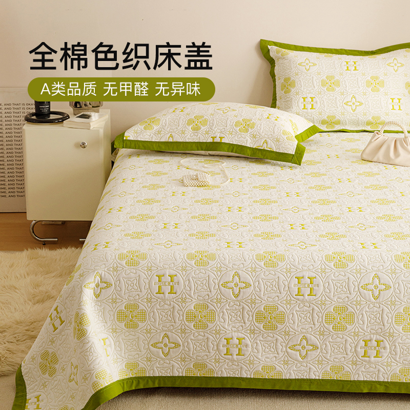 如奕A类全棉纱布床盖三件套加厚榻榻米防滑纯棉床单春夏2025新款
