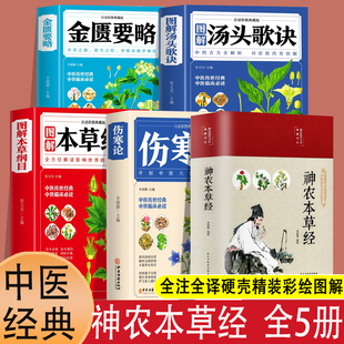 注释译文中草药图鉴本草纲目中医书籍大全医药学诊断自学医学书基础理论倪海厦精装 5册神农本草经汤头歌诀正版 原著彩图版 古书原版